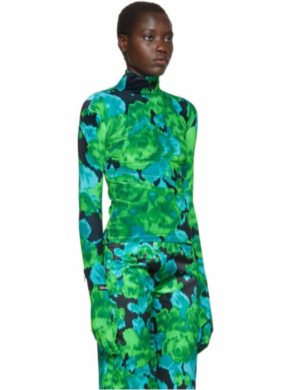 Richard Quinn Turtleneck Long Sleeve Top in Green & Teal 6